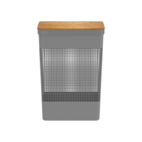 Cesto De Roupas Grid Com Tampa De Bambu 49 Litros - Chumbo OU