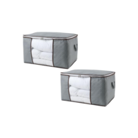 Bolsa Organizadora Roupas Sapatos Roupa de Cama Caixa Saco Multiuso Organização de Armários Fechamento Zíper com Alças Laterais 60x40x35 Dobrável com Visor Transparente (02 Unidades)