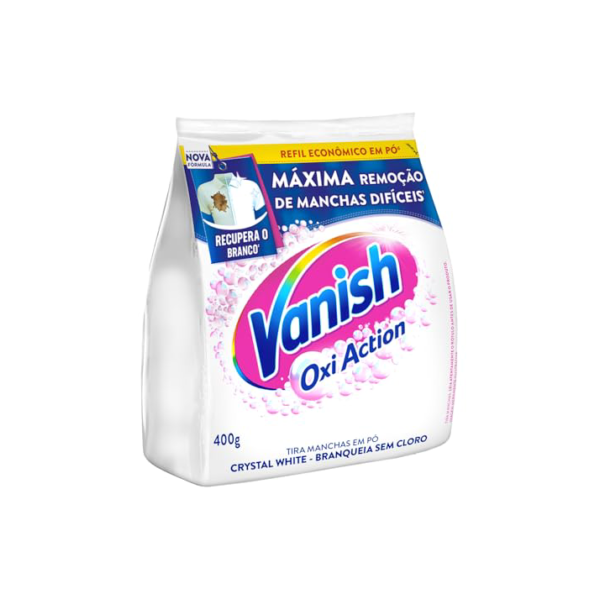 Vanish Tira Manchas Em Pó Crystal White Oxi Action 400G Para Roupas Brancas Refil Econômico