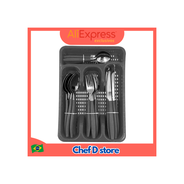 Conjunto de Talheres em Aço Inox com 25 Peças - Inclui Organizador de Cozinha para Facilitar o Armazenamento e Uso Diário
