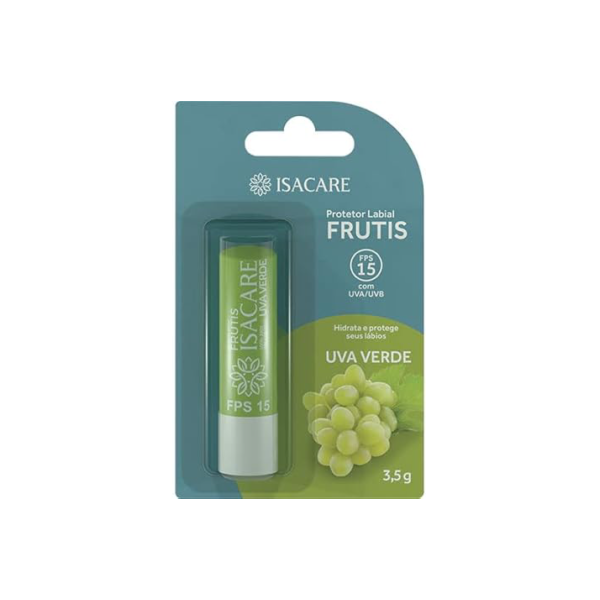 Isacare – Protetor Labial Frutis Uva Verde FPS 15 3,5g | Hidratação 24h, Brilho Natural e Proteção Solar