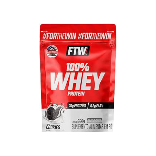 FTW Whey Protein 100% Concentrado - Suplemento Proteico para Atletas - Auxilia na Formação de Músculos para seus Treinos - Fonte de Proteína de Alto Valor Biológico - Sabor: Cookies - Refil 900g