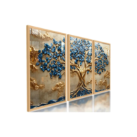 Quadros De Árvore Da Vida 3d Azul Ouro Velho Clássica 122x60