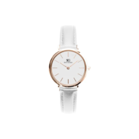Relógio Feminino Saint Germain de Couro Branco Dourado Rosé Queens Rosé Gold 32mm Fundo Branco