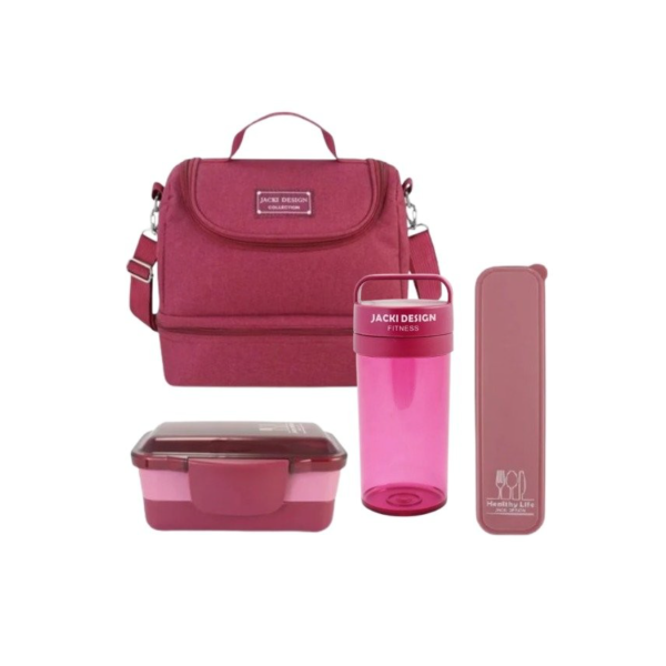 Kit Bolsa Térmica, Pote Marmita 950ml, Garrafa 550ml e Porta Talheres JOY