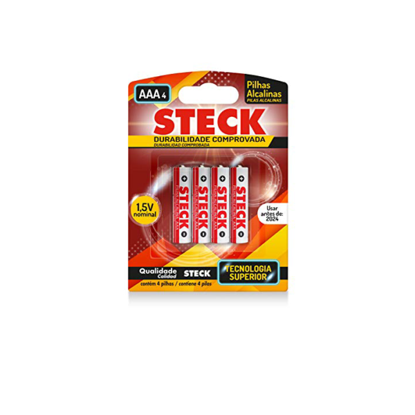 Pilhas Alcalinas 1.5V Tipo Aaa Steck Pack C/ 4 Unidades Steck
