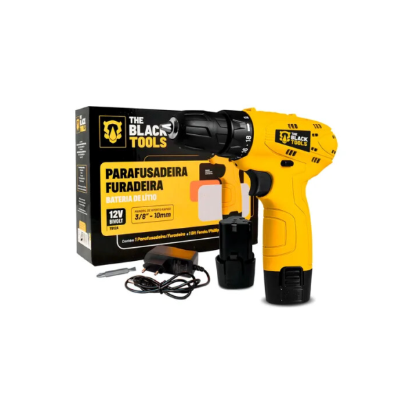 Parafusadeira Furadeira The Black Tools TB12A 3/8 a Bateria Cor Amarelo Frequência 60Hz
