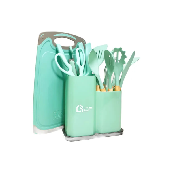 Kit 19 Utensílios De Silicone Cozinha Rosa/verde/preto/cinza