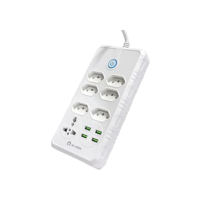 Extensão Tomada, Filtro de Linha, Régua de Energia, Régua Tomada, 6 Tomadas, 4 Entradas USB, 1 Tomada Universal, Cabo de 2 metros, Bivolt, 2500W, Protege contra Raios e Sobrecarga, Branco