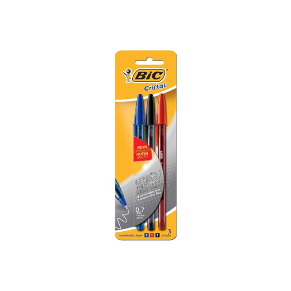 BIC, Caneta Esferográfica Escrita Fina, Cristal Fina, 3 Cores