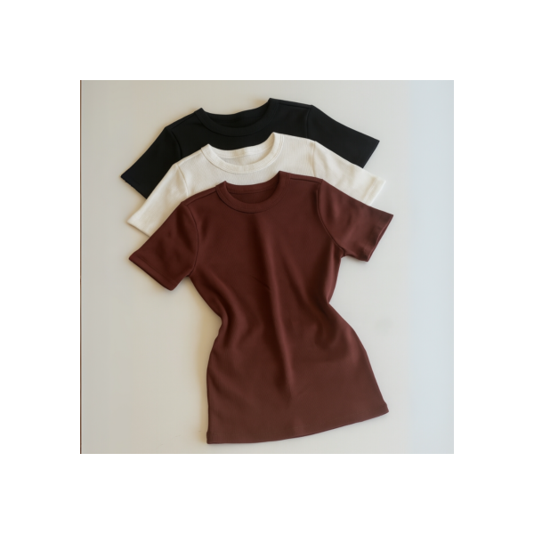 Kit 3 Blusa Manga Curta Ribana Feminina Básica Elegante Tendência Verão