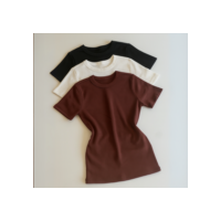 Kit 3 Blusa Manga Curta Ribana Feminina Básica Elegante Tendência Verão