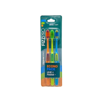 FizzPro, Pack com 3 escovas dentais, PremiumSeries, cerdas macias, laranja, verde e azul