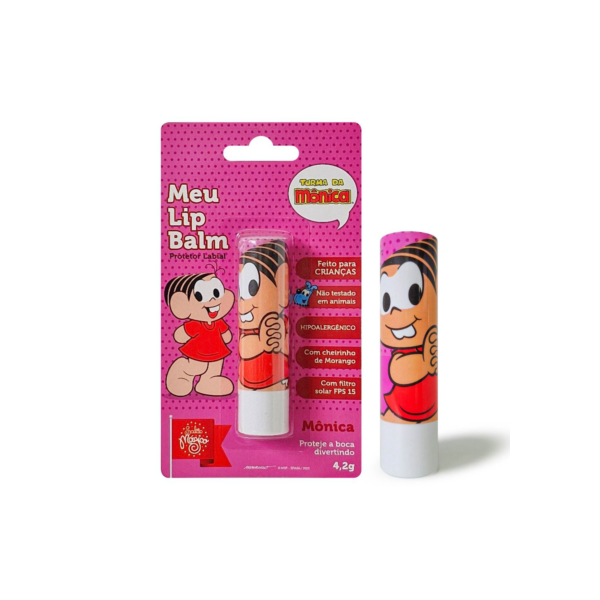 Meu Lip Balm Infantil Morango Turma da Mônica Vermelho Incolor Protetor Labial FPS 15 Hipoalergênico 4,2g