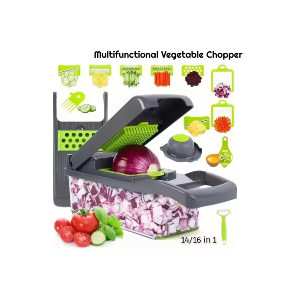 Chopper de vegetais multifuncional 14/16 em um, cabo de picador, grelha de alimentos, fatiador de vegetais de cozinha, máquina de corte em cubos