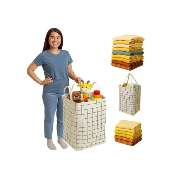 Cesto De Roupas Suja Dobrável Organizador 72 Litros 72l Lavanderia C/Alça Cesto De Roupa Banheiro Quarto Dormitorio Brinquedos Multiuso Material Tecido Cor Cinza Tamanho Grande