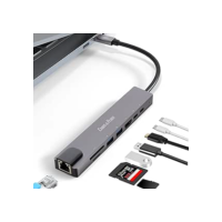 USB C Hub, Cabos & Plugs USB-C com vídeo 4k RJ45 Ethernet Carregamento PD Charger, 2 portas USB 3.0 e leitor de cartões SD/TF, compátivel com Macbook, tablets, celulares
