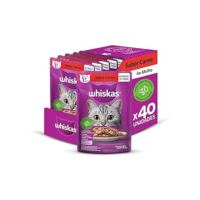 Pack de Ração Úmida Whiskas Sachê Carne ao Molho para Gatos Adultos, 40 sachês de 85 g