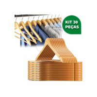 Kit 30 Cabides De Madeira Premium Marfim Para Roupas Calça Gancho Cromado