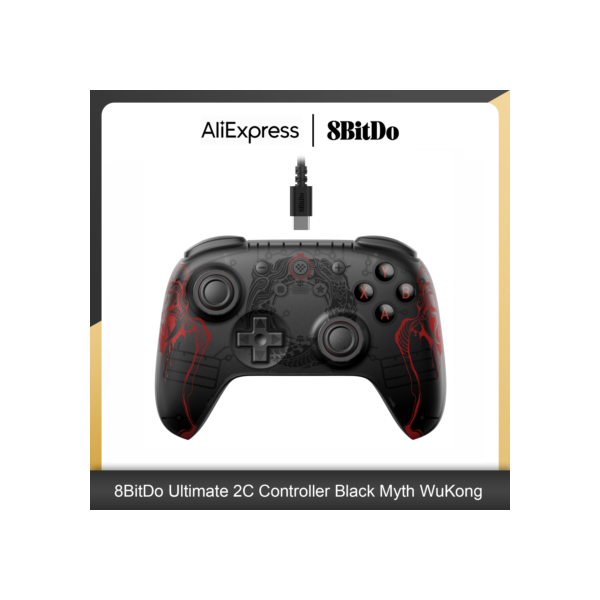 8bitdo final 2c controlador de jogo sem fio, gamepad com fio, wukong mito preto com efeito hall, joystick para windows 10 e 11, android