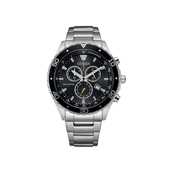 Citizen Relógio cronógrafo masculino Eco-Drive Weekender em aço inoxidável prateado, mostrador preto (modelo: AT2387-52E), Prateado, Cronógrafo