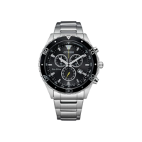 Citizen Relógio cronógrafo masculino Eco-Drive Weekender em aço inoxidável prateado, mostrador preto (modelo: AT2387-52E), Prateado, Cronógrafo