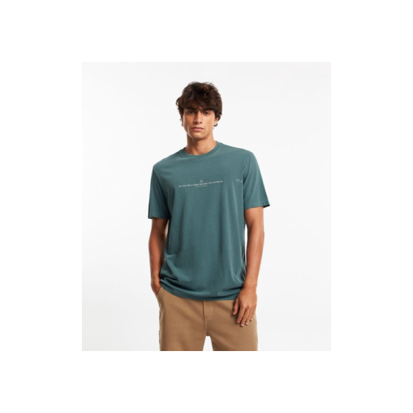 Camiseta Comfort em Algodão Estonado com Lettering Contrastante Verde
