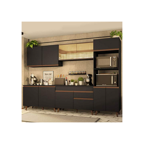 Cozinha Completa Madesa Reims 310001 com Armário e Balcão - Preto/Rustic