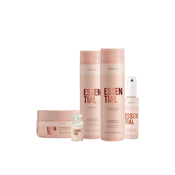 Kit Braé Essential Shampoo Condicionador Máscara Leave-in e Ampola Capilar (5 produtos)