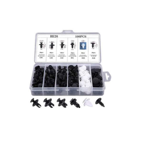 Kit de 100 Grampos e Presilhas para Revestimento e Fixação de Porta - Ideal para Acabamentos Automotivos - Prático e Durável