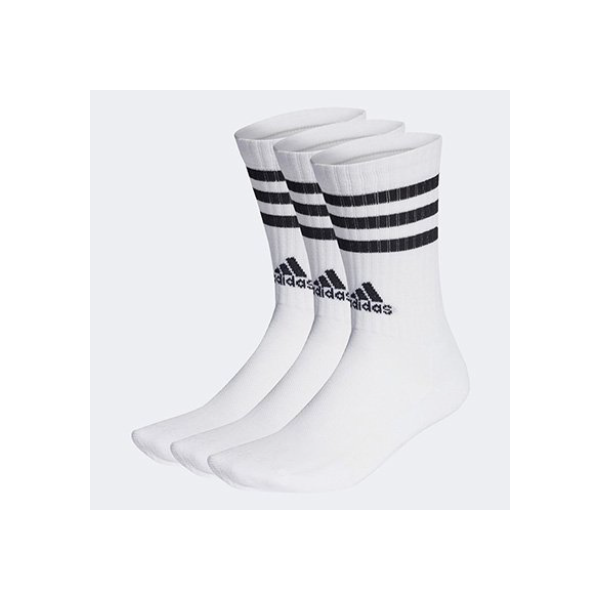 Kit Meia Adidas Cano Alto 3 Listras c/ 3 Pares - Branco+Preto