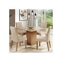 Sala de Jantar Madesa Evelin Mesa Tampo de Vidro com 4 Cadeiras - Rustic/crema/imperial