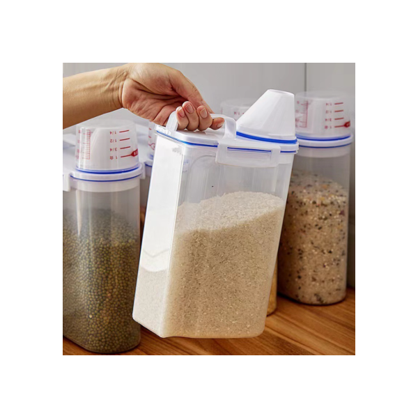 2.5L Pote Hermético com Copo Medidor Bico Dosador Cozinha Mantimentos Lavanderia Multiuso