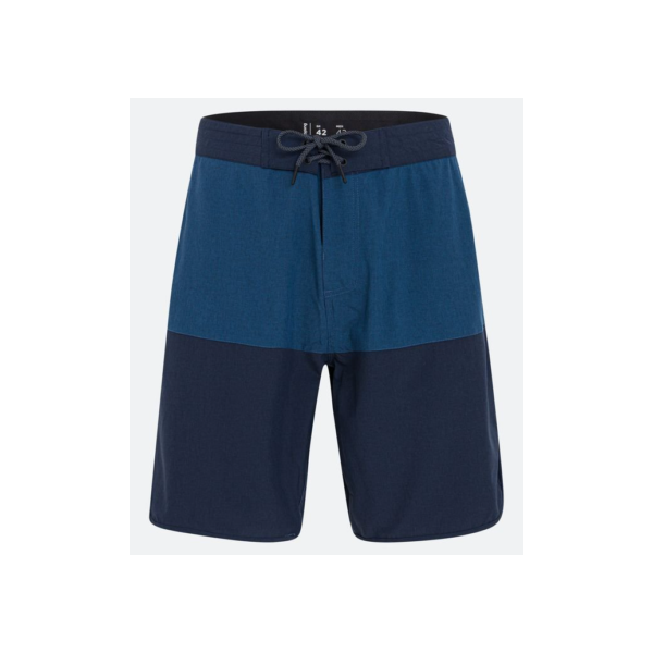 Bermuda Boardshort com Cós Fixo Blocos de Cor e Barra Arredondada Azul Escuro