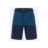 Bermuda Boardshort com Cós Fixo Blocos de Cor e Barra Arredondada Azul Escuro
