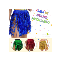 Saia Carnaval de Fitilho Metalizada Brilhosa Franja Colorida Fantasia Festa Divertida Fecho A Velcro