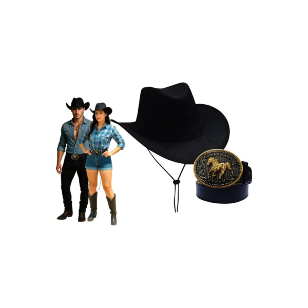 Chapéu Country Rodeio + Cinto Fivela Masculino Feminino
