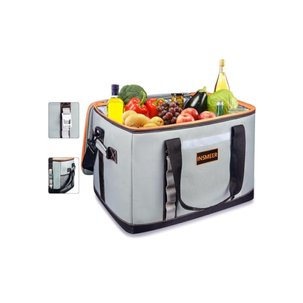 INSMEER Bolsa Térmica 48L Grande Capacidade Refrigerador Macio 65 Latas Com Alça De Ombro À Prova De Vazamento Dobrável Acampamento Ao Ar Livre Refrigerador (65 Latas, Cinza)