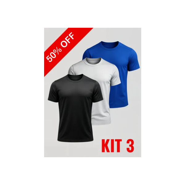 Kit 3 Camisetas Básicas Dryfit Lisa Básico Slim Uv