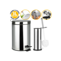 Kit de Banheiro Lixeira de Aço Inox Cesto De Lixo 3 5 Litros 100% C/Pedal + Escova Sanitária Suporte Privada Sanitário