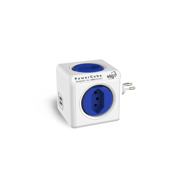 ELG, PWC-R4U, PowerCube USB, Filtro de Linha, Multiplicador 4 Tomadas Bivolt com 2 Portas USB 2.4A, Disjuntor Integrado de 10A, Branco e Azul