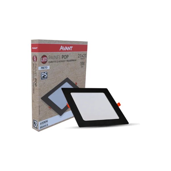 Painel led Plafon Pop Embutir 18w 4000k Branco Neutro 22cm 110v/220v Bivolt Quadrado Preto Cod:903050878 Avant