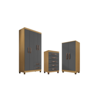 Guarda Roupa 4 Portas Porto Belo Com Multiuso e Cômoda 5 Gavetas Carvalho Grafite Clique Chique