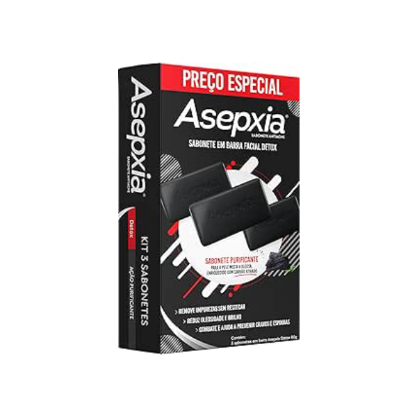 Kit Asepxia Sabonete Facial Detox 80g c/ 3 Unids