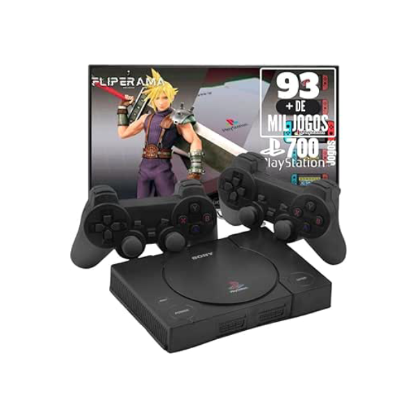 Console Retrô PSX com 93 mil jogos + 2 Controles diversos Games e Jogos + 700 Jogos PS1 (Black, Controles com fio)