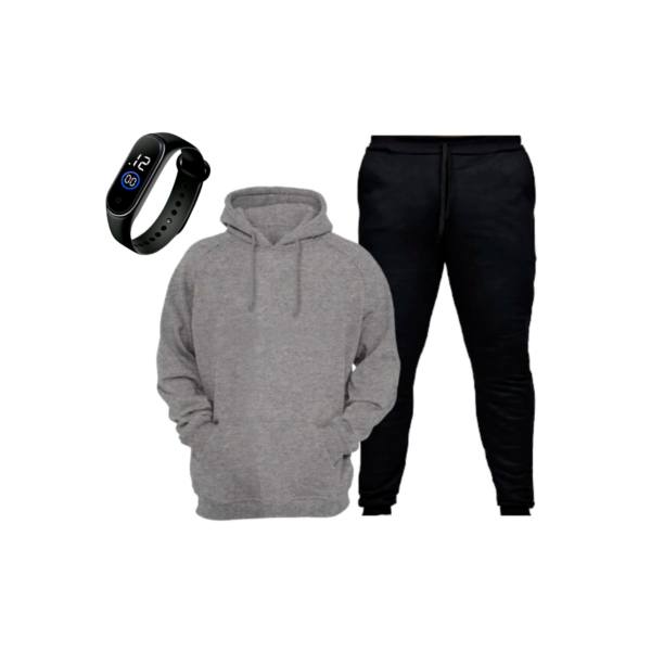 Kit Conjunto Moletom Canguru Bolso Capuz Calça Jogger Relogio Unissex
