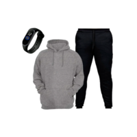 Kit Conjunto Moletom Canguru Bolso Capuz Calça Jogger Relogio Unissex