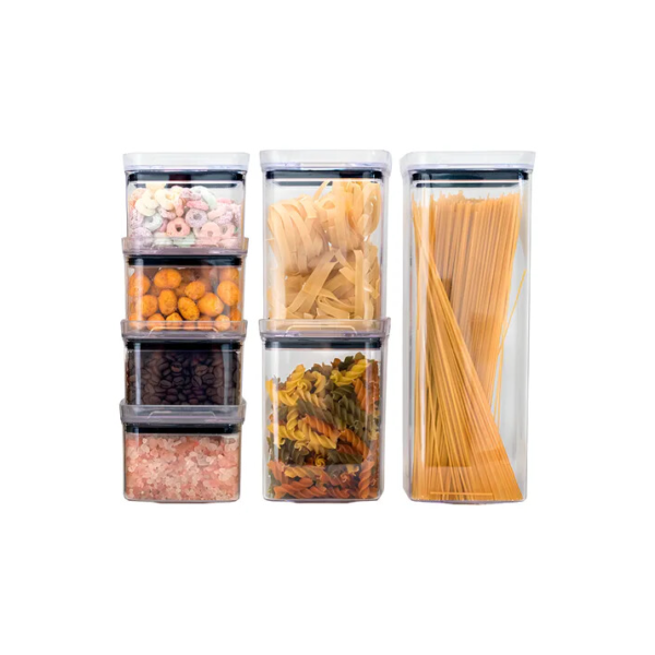 Kit 7 Potes Herméticos Acrílico Quadrado Empilháveis Cor Transparente
