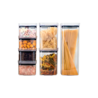 Kit 7 Potes Herméticos Acrílico Quadrado Empilháveis Cor Transparente
