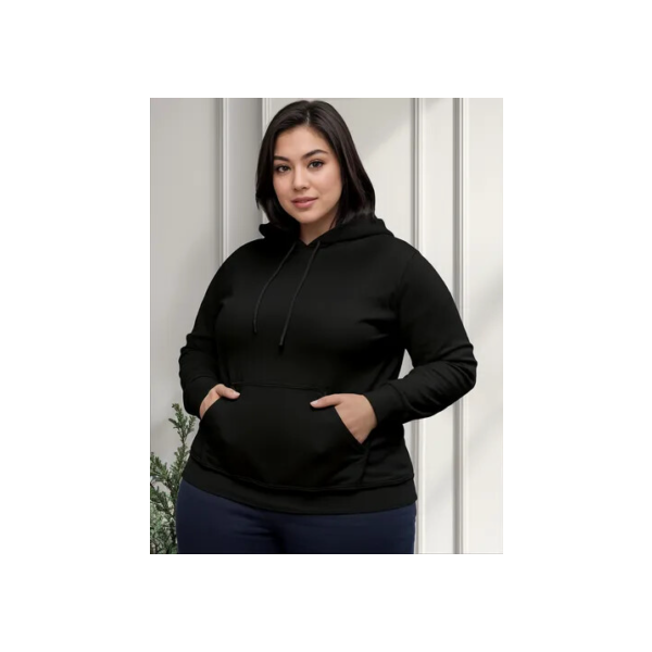 Moletom Canguru Com Capuz Plus Size Feminino Flanelado Liso